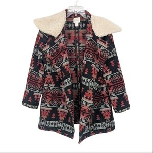 3/$20 Sun & Shadow Red and Black Aztec Pattern Wool Blend Montana Jacket Small